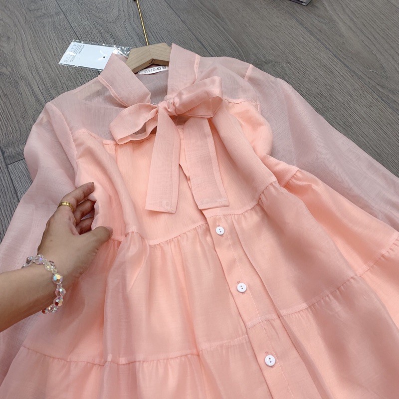 Đầm xoè tầng babydoll nơ cổ siêu yêu (Ảnh thật và video trải sàn) | BigBuy360 - bigbuy360.vn