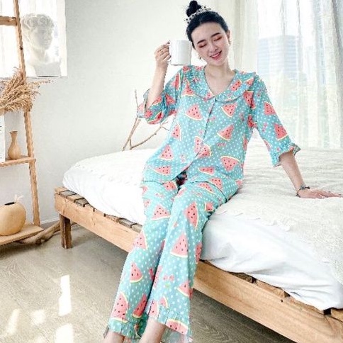Bộ Pijama Tay Lỡ Phối Bèo Lụa Latin Cao Cấp Siêu Mềm Mượt Hàng Có Size