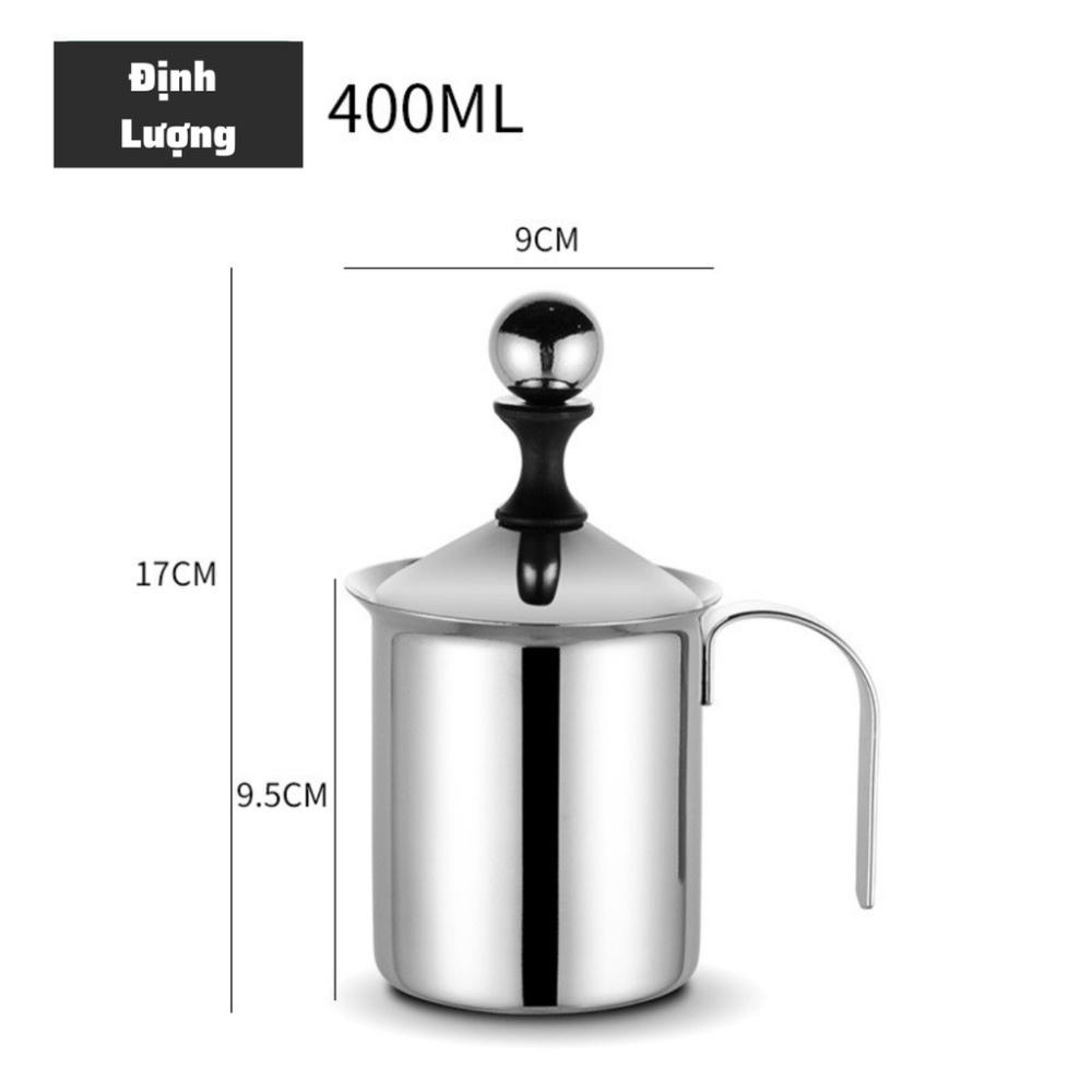 Ca đánh sữa lạnh Inox 304 Có Nắp cao cấp dung tích 400-800ml pha latte đổ hình nghệ thuật cà phê Espresso tạo bọt