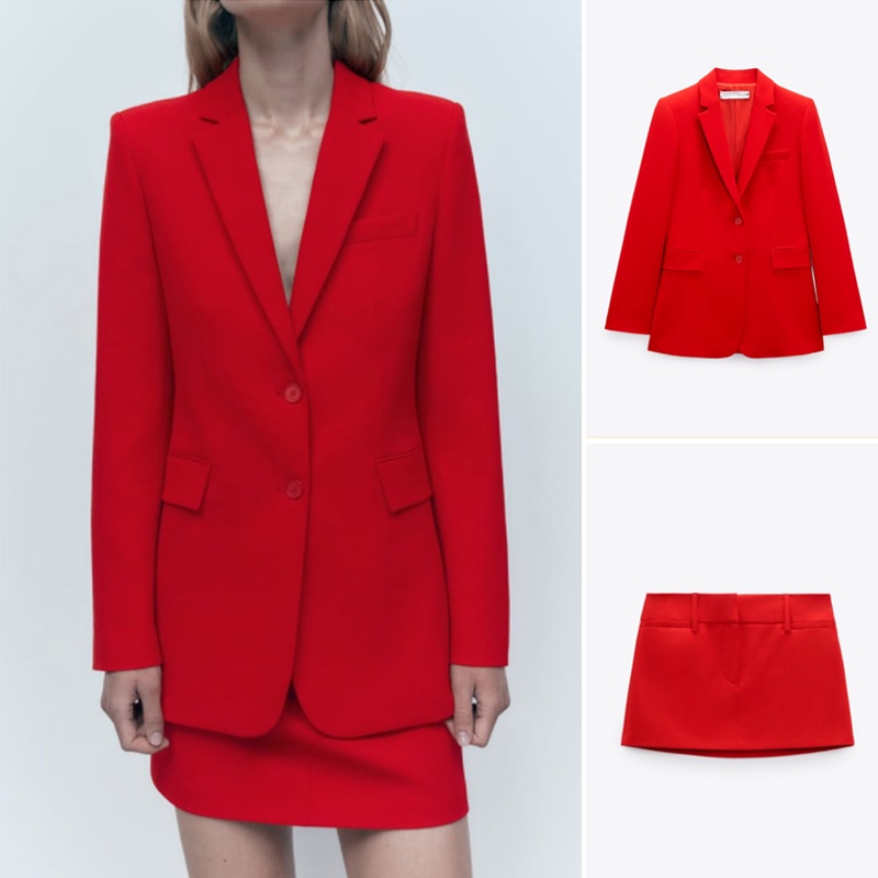 ZARA  Set Áo Khoác Blazers Dáng Ôm Phối Túi + Chân Váy Ngắn Thời Trang Mùa Thu 2022 Zara8459707 8457707