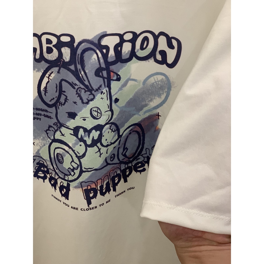 Áo thun Unisex form rộng in hình Thỏ Ambition Bab Pubber, áo phông Unisex tay lỡ nam nữ vải Cotton không xù lông - JT36