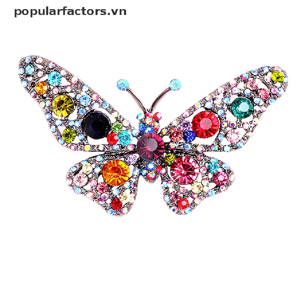 Ghim Cài Áo Hình Bướm Đính Pha Lê Nhiều Màu Thời Trang Cao Cấp