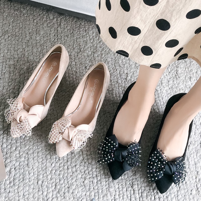 Giày công sở đế xuồng nơ đá size 33/40 cao 5cm và 8cm 130520