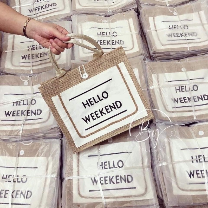 Túi Cói Đi Du Lịch Hello Weekend Sang Chảnh