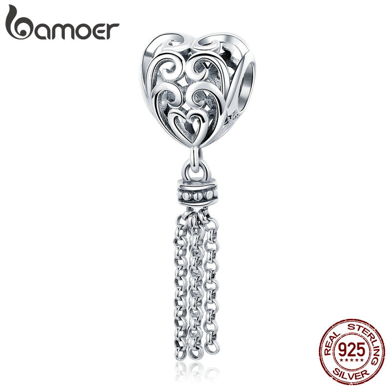 Hạt charm Bamoer SCC722 hình trái tim phối tua rua độc đáo
