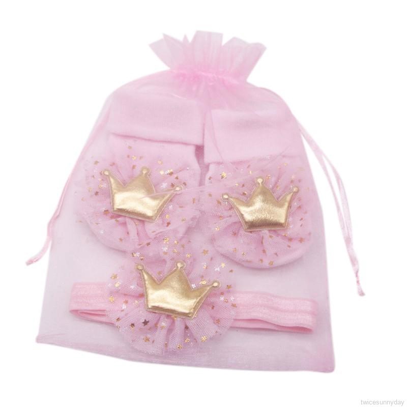 Bộ vớ cotton và băng đô đính hình vương miện xinh xắn dành cho bé