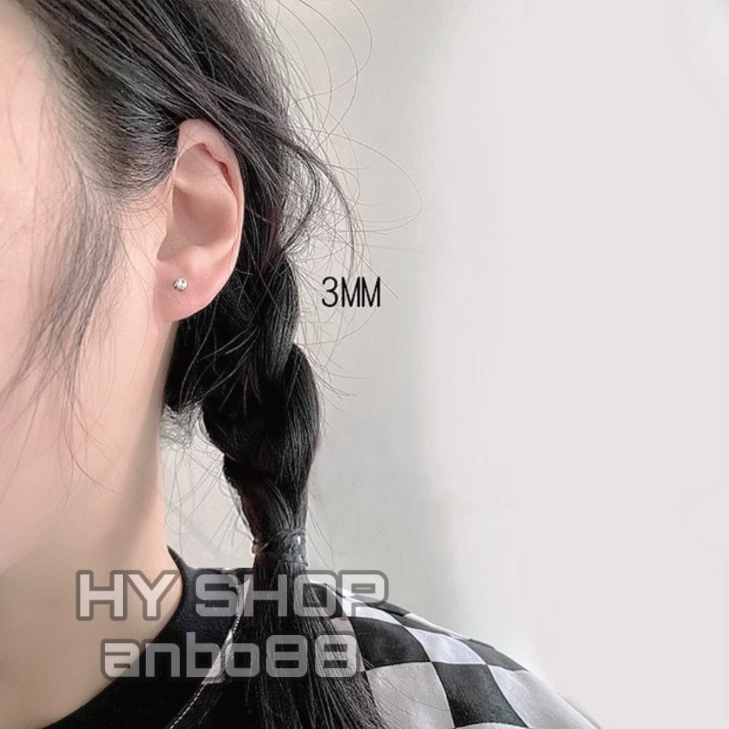 khuyên tai đính kim hình tròn titan không gỉ không đen không dị ứng cho nam nữ