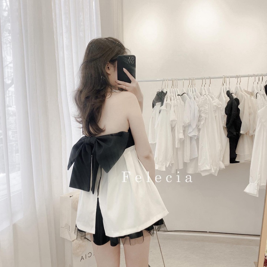 SET ĐẦM XẾP LI CÚP NGỰC VOAN ĐEN NƠ LƯNG + CHÂN VÁY ĐEN | BigBuy360 - bigbuy360.vn