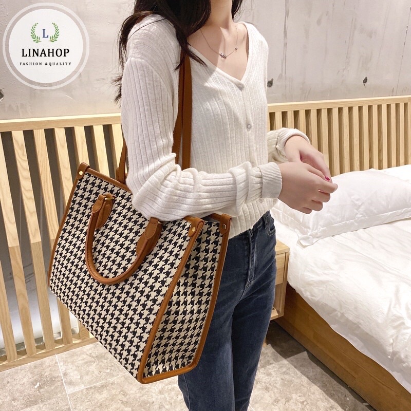 Túi xách công sở nữ in họa tiết răng sói sét 2 món shop tuyển sỉ