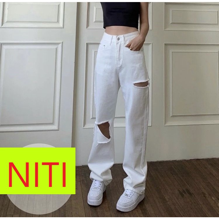 [ ĐỦ KIỂU ] QUẦN JEANS ỐNG RỘNG NỮ LƯNG CAO MÀU TRẮNG, ĐEN, ĐỦ KIỂU RÁCH CAO CẤP NITIQC CHẤT VẢI DÀY DẶN