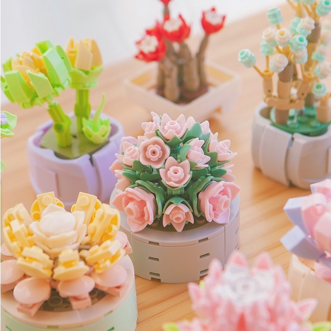 Mô Hình Chậu Cây Sen Đá Mô Phỏng Lắp Ráp DIY Sáng Tạo Trang Trí Cho Bé Trai Và Bé Gái