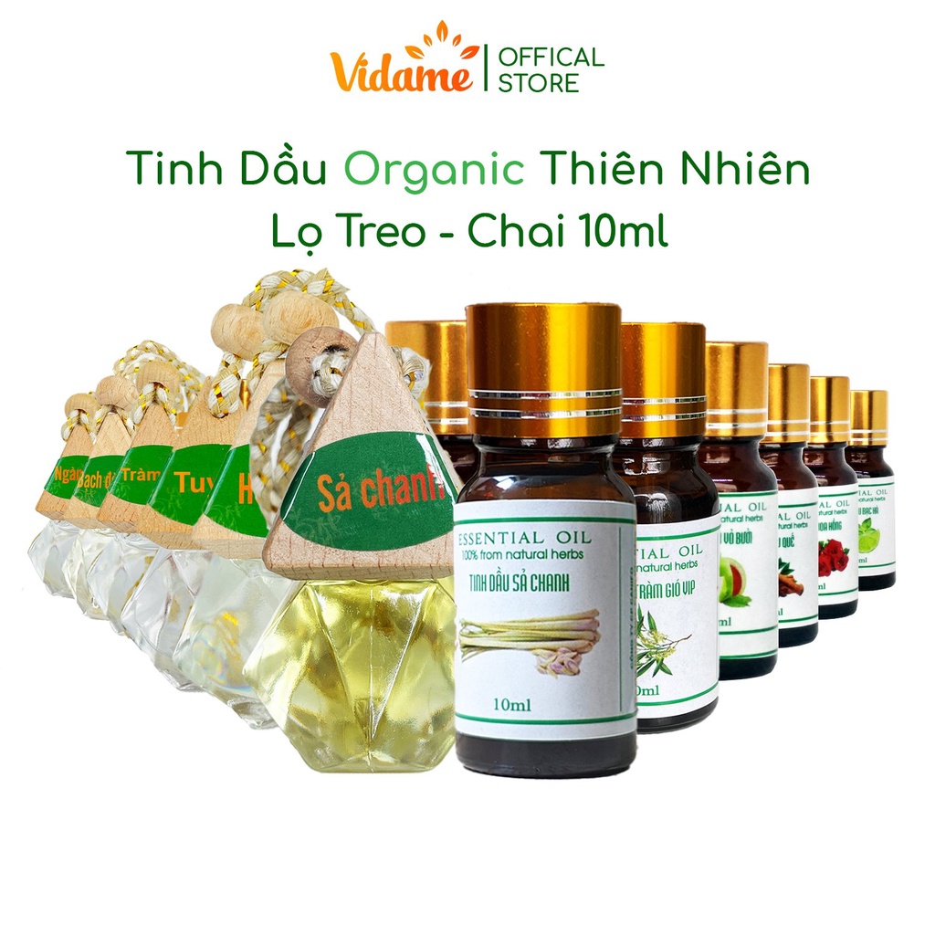 Tinh Dầu Thiên Nhiên 10ML VIDAME- Tinh dầu thơm treo xe ô tô, sả chanh, quế, xả, bạc hà, hoa lài, hoa hồng, tràm, cafe