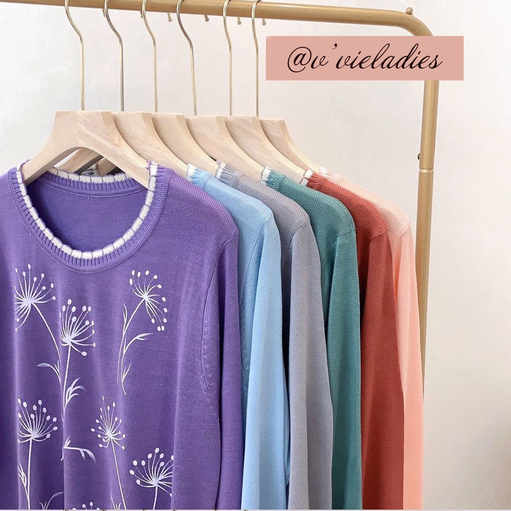 Áo len kiểu đẹp nữ trung niên tay dài 4 màu hàng kiểu đẹp sang trọng tặng mẹ, họa tiết hoa bồ công anh