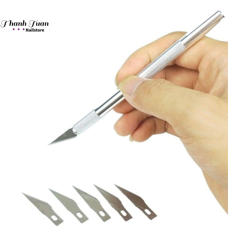 Dao cắt bột nail inox (tặng kèm 5 lưỡi dao)  - Phụ kiện đồ nail