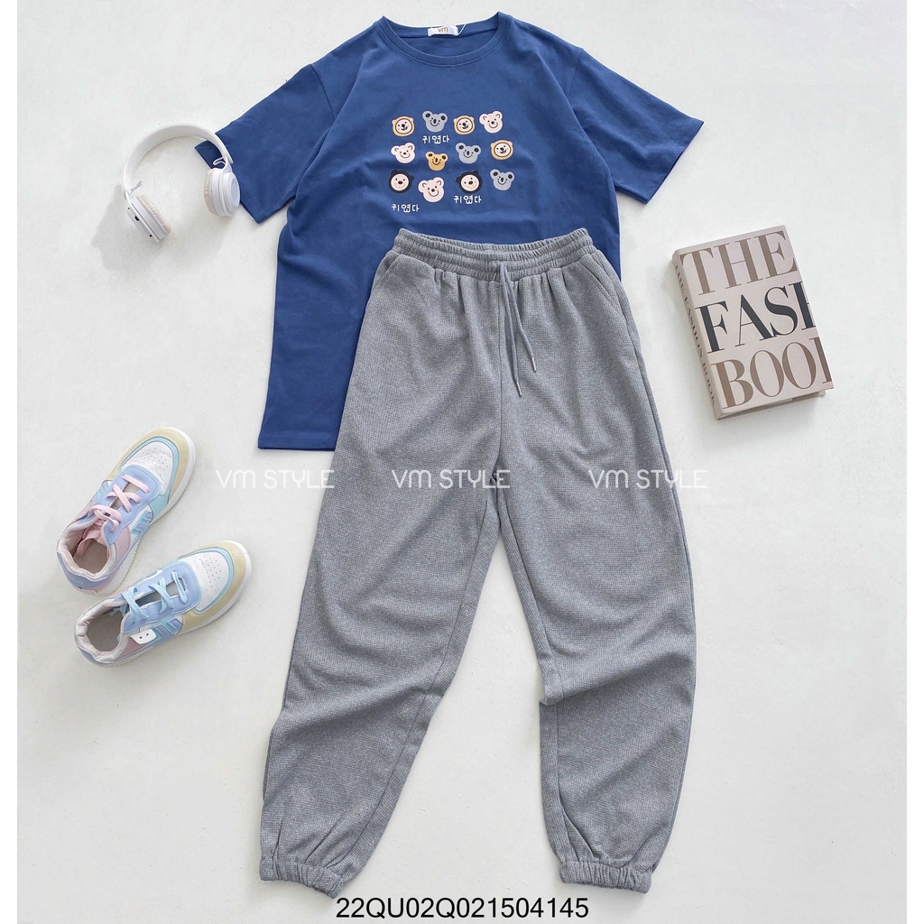 Quần jogger nữ VM STYLE lưng thun cột dây ống chun trơn rộng thoải mái hoạt động thời trang ulzzang 22QU02Q021504