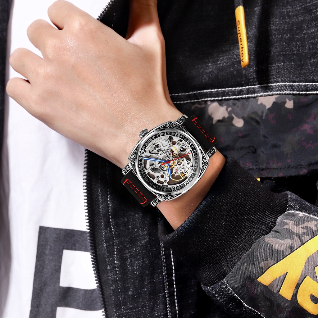 Đồng Hồ Cơ SKMEI 9271 Mặt Vuông Với Dây Đeo Da Chống Thấm Nước Dành Cho Nam