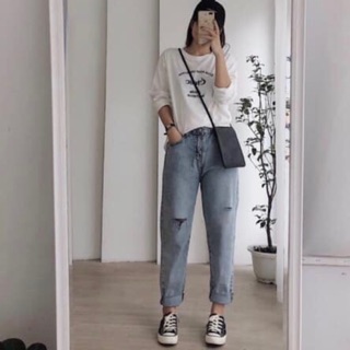 Quần jean baggy 🦋FREESHIP🦋 rách gối cạp cúc điều chỉnh eo quần bò nữ đẹp