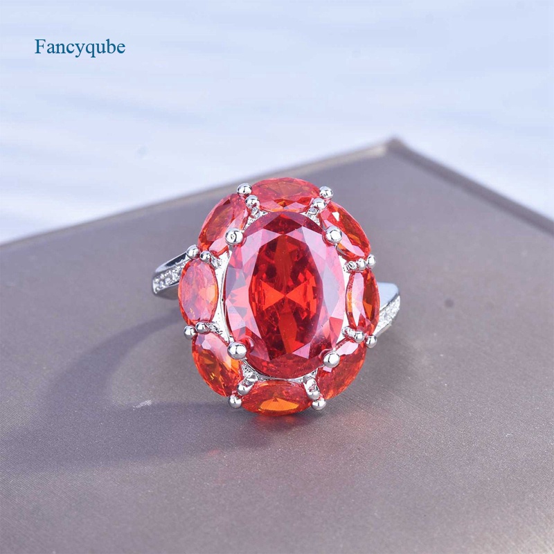 Nhẫn đính hôn đính đá zircon đỏ nhân tạo thời trang sang trọng cho nữ