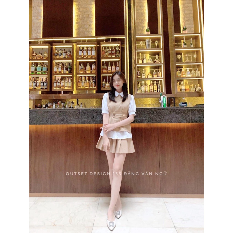 [Mã FAMARAL1 giảm 10K đơn 50K] ÁO SƠ MI CỔ ĐỨC PHỐI ĐAI EO CÚC ĐỒNG