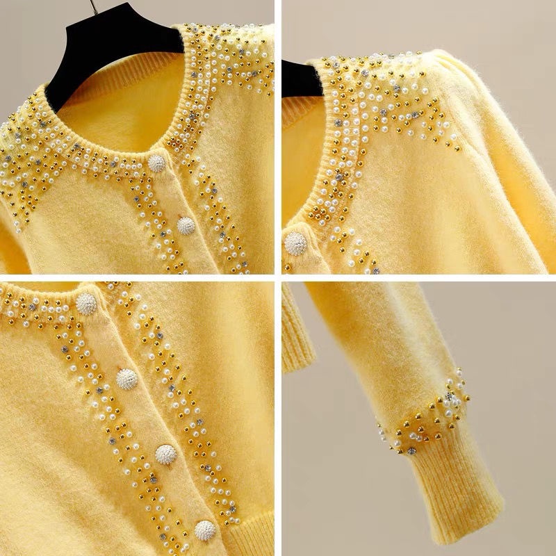 Áo Sweater Dệt Kim Dáng Ngắn Đính Hạt Nhiều Màu Sắc Dễ Phối Đồ Thời Trang Cho Nữ