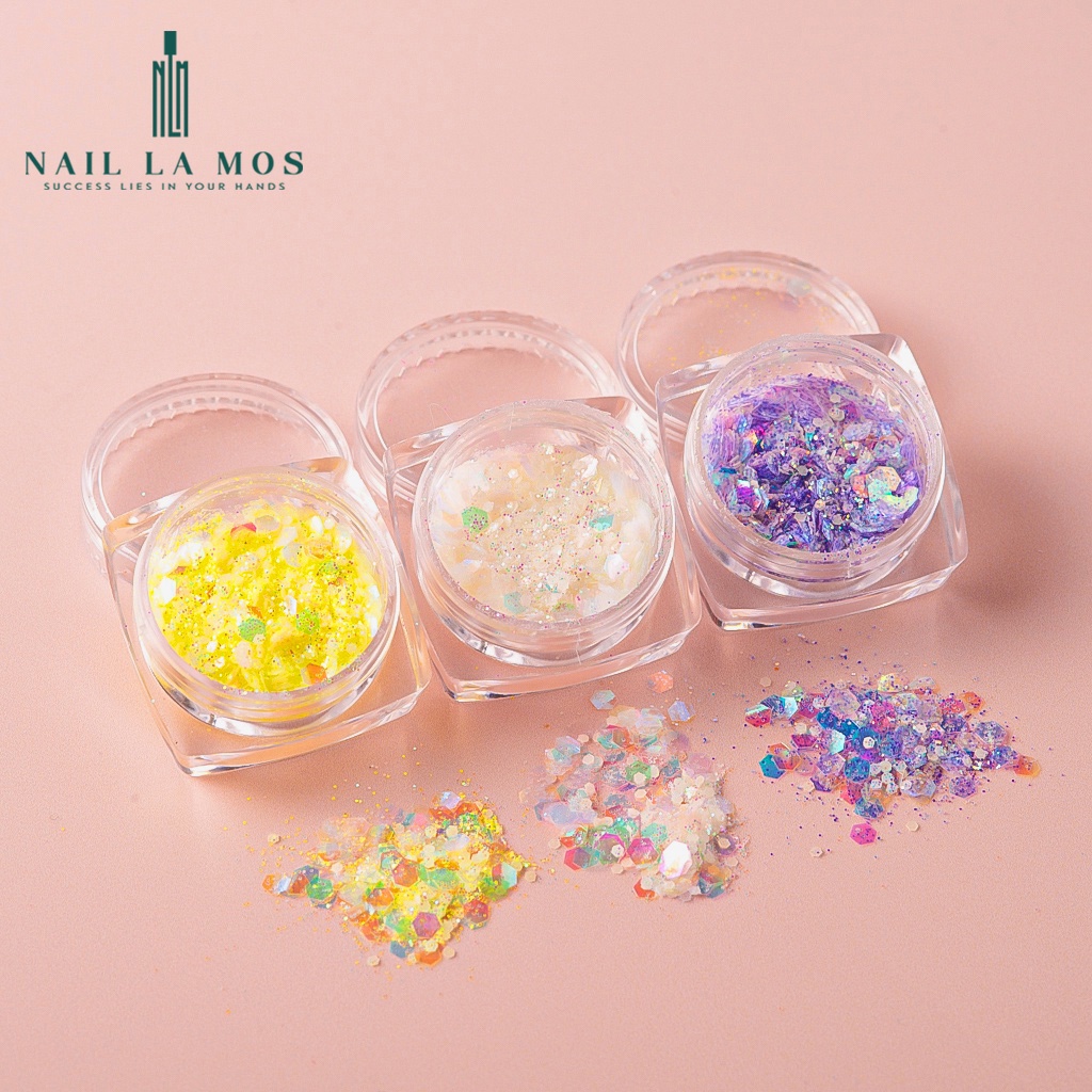 Set 6 hũ nhũ kim tuyến dạ quang đủ màu - nhũ nails phát sáng đắp ẩn gel phong cách Hàn Nhật