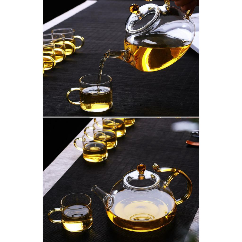 Ấm, Bình Thủy Tinh Pha Trà Có Lõi Lọc, Tay Cầm Mầu Vàng Hổ Phách Dung Tích 750  ml