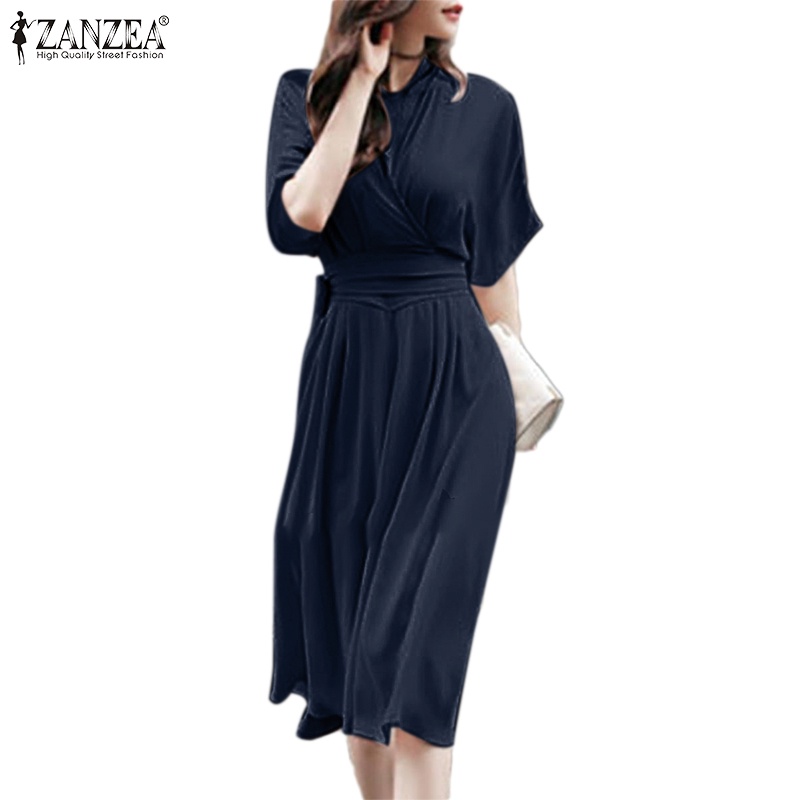 Váy dài ZANZEA tay lửng cổ chữ V thời trang Hàn Quốc cho nữ