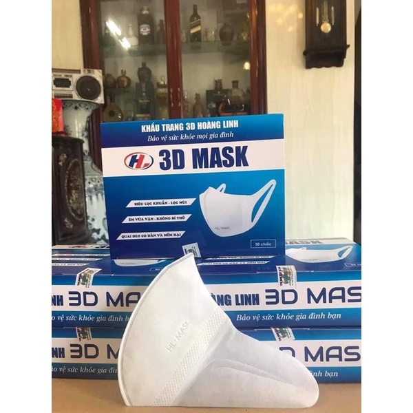 Hộp 50 chiếc khẩu trang 3D mask Hoàng Linh chống bụi mịn kháng khuẩn
