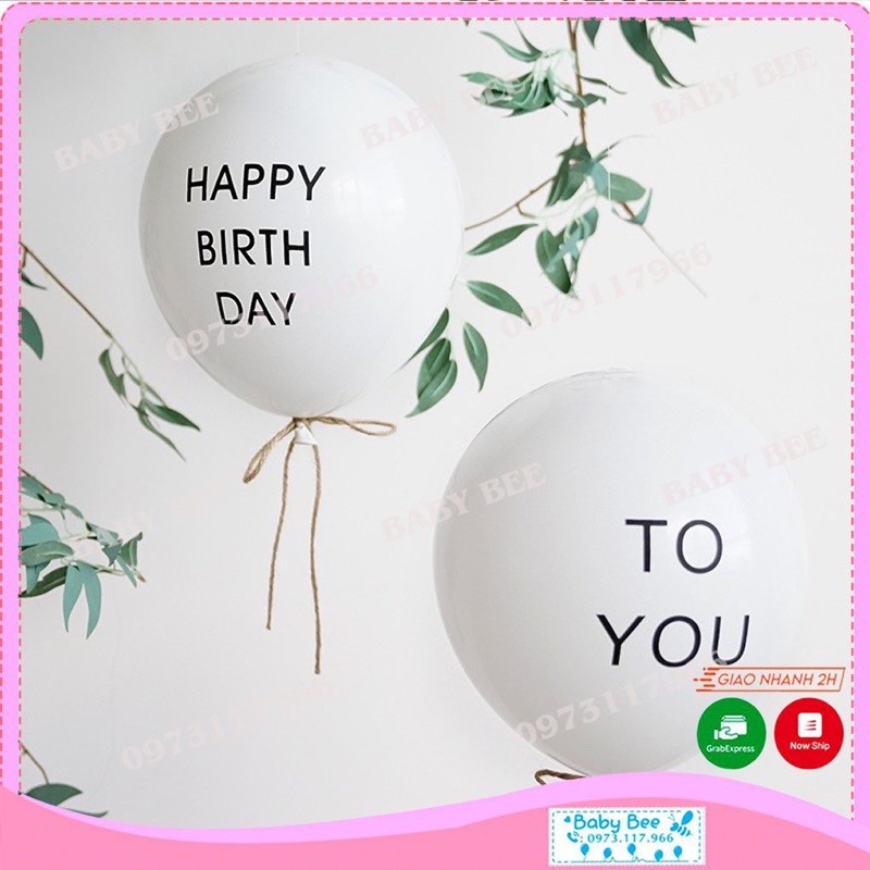  Set 10 Bóng Cao Su Trắng In Chữ HAPPY BIRTHDAY Size 10inch