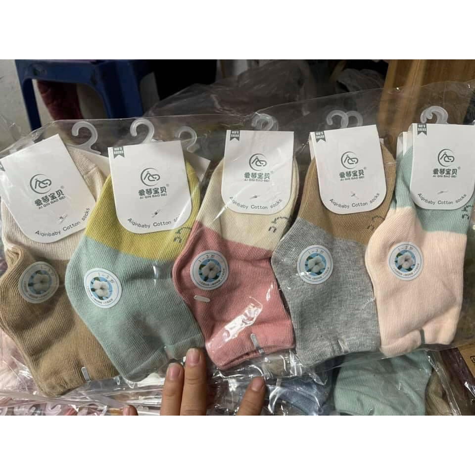 Sét 5 đôi tất mùa đông chất cotton mềm mịn dày dặn, không bai xù, cổ cao siêu ấm, cho bé từ 0-6 tuổi
