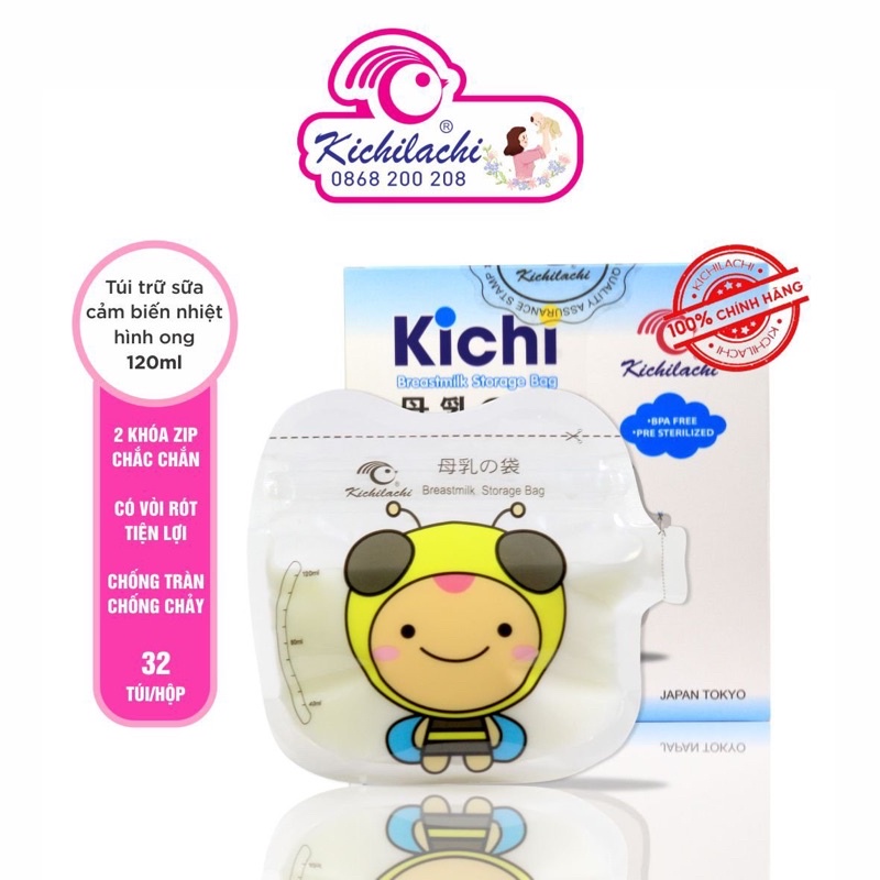 Túi Trữ Sữa Kichilachi 120ml- Cảm Biến Nhiệt Độ, Có Khóa Zip Chắc Chắn Chống Rò Rỉ