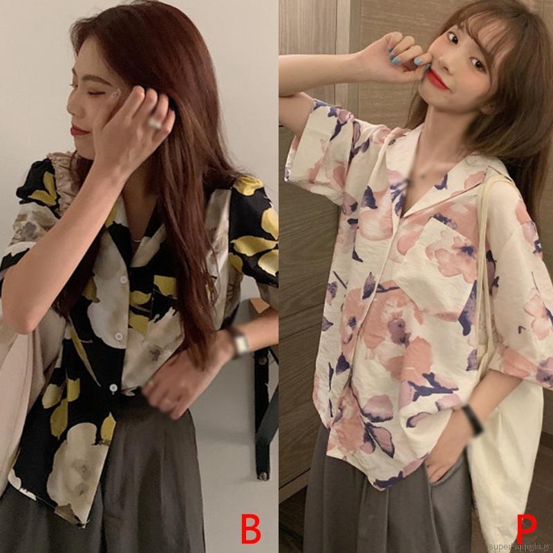 Áo Kiểu Chất Chiffon Hoạ Tiết Hoa Thiết Kế Dáng Rộng Cho Nữ