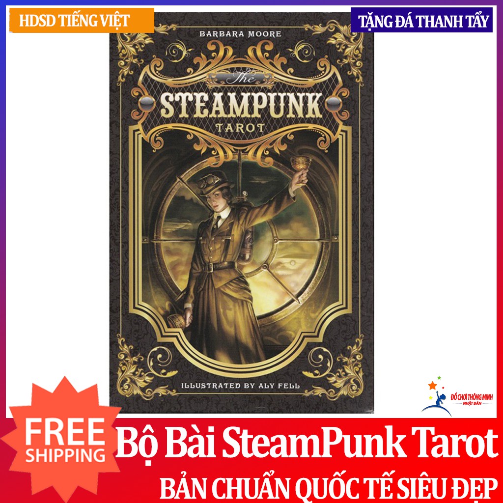 Bài tarot bài tarot steampunk tặng hướng dẫn sử dụng tiếng việt và đá thanh tẩy