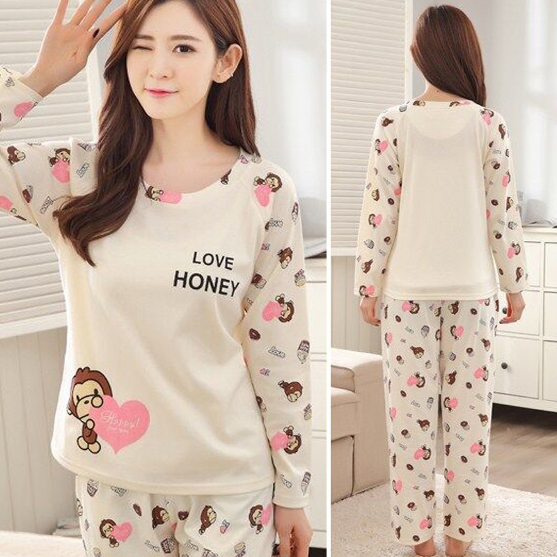 Bộ Đồ Ngủ Tay Dài In Hoạt Hình Xinh Xắn