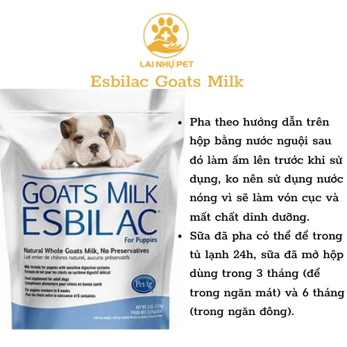 Sữa Bột & Sữa Nước ESBILAC GOATS MILK NGUYÊN CHẤT USA - LAI NHỰ PET