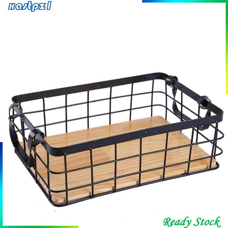 Rổ Đựng Trái Cây Đế Gỗ Hình Chữ Nhật Đôi Đáy Gỗ L