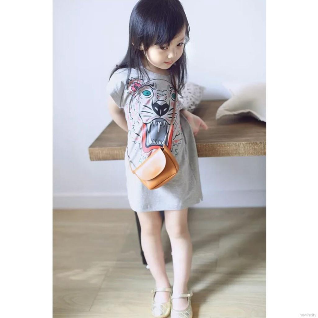 Đầm thun ngắn tay in hoạt hình cho bé gái