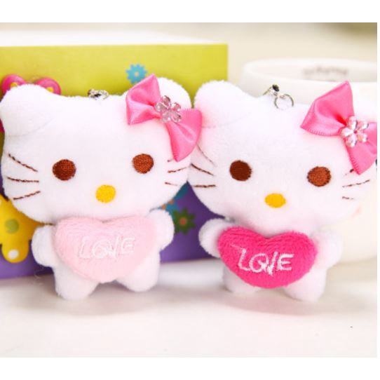 Móc khóa gấu bông treo balo túi xách mèo kitty LOVE 9cm - Thỏ Hồng