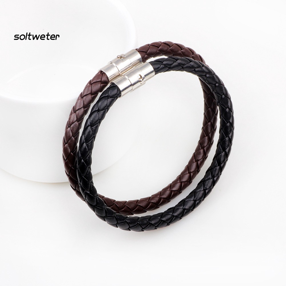 Vòng tay bện dây giả da khóa hít nam châm thời trang