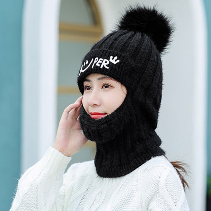 Mũ beanie Trùm Đầu Giữ Ấm Mùa Đông Có Khóa Kéo Thêu Chữ Cho Nữ