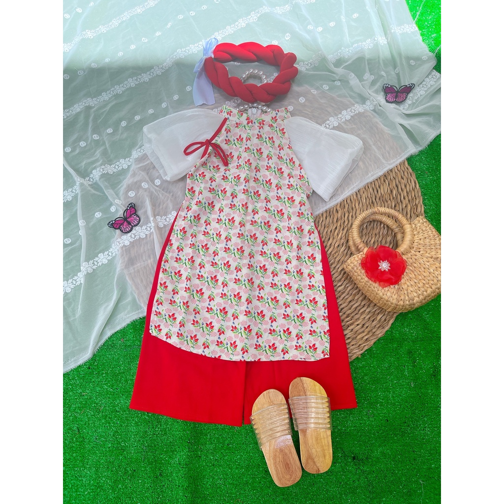 ÁO DÀI CÁCH TÂN BÉ GÁI 8-20KGS KÈM MẤN [HANDMADE]