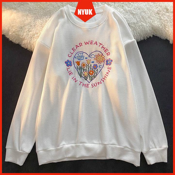 Áo Sweater Tay Dài Cổ Tròn Dáng Rộng Thêu Họa Tiết Phong Cách Hàn Quốc Cho Nữ | BigBuy360 - bigbuy360.vn