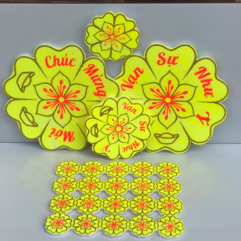 Set hoa mai, hoa đào xốp dán cửa kính dán tường trang trí tết