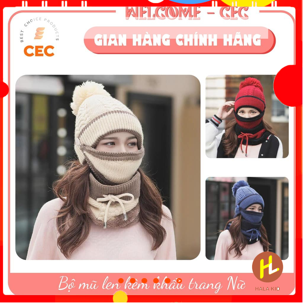 MŨ LEN KÈM KHĂN lót lông dành cho các chị em siêu ấm mùa đông