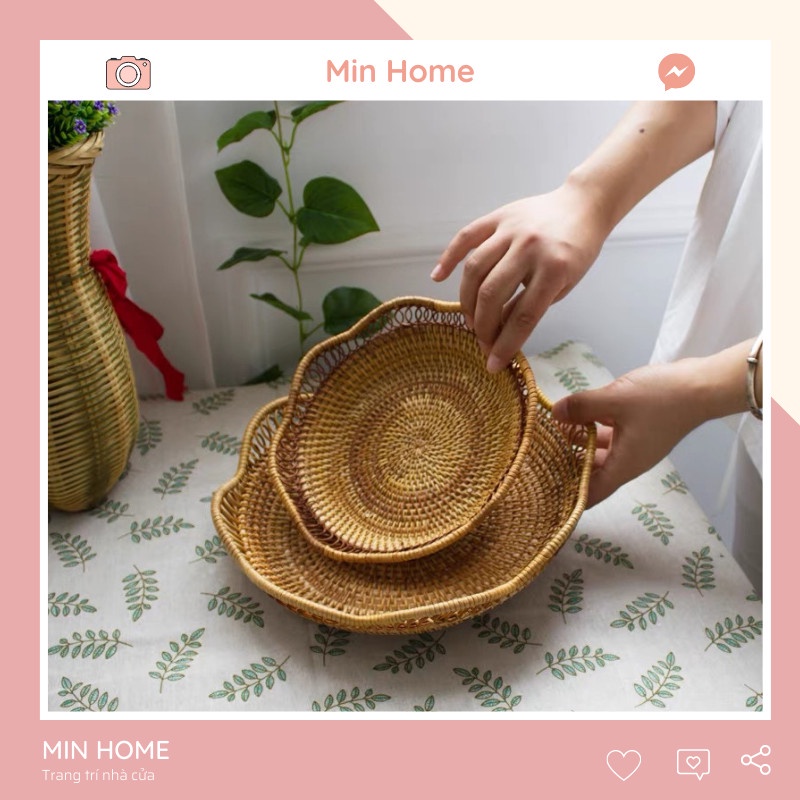 [HÀNG CÓ SẴN] Khay Đựng Hoa Quả Bánh Kẹo Mây Tre Đan Hàng Xuất Khẩu Việt Nam.