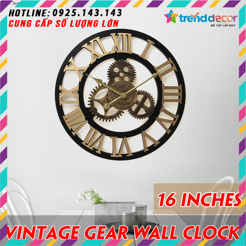 Đồng Hồ Gỗ Trang Trí Treo Tường Bánh Răng Cổ, Phong Cách Châu Âu Sang Trọng-Trenddecor