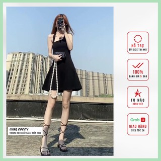 Đầm xòe chữ A đen, váy liền cổ cắt xẻ độc đáo - Design by MFF - V13