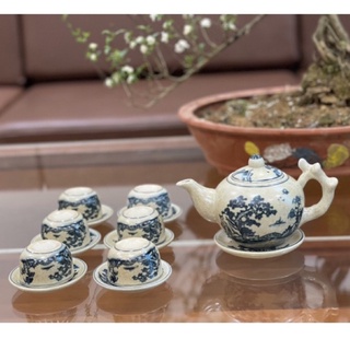 Bộ ấm trà, men rạn cổ vẽ hoa ấm chén gốm sứ Bát tràng cao cấp