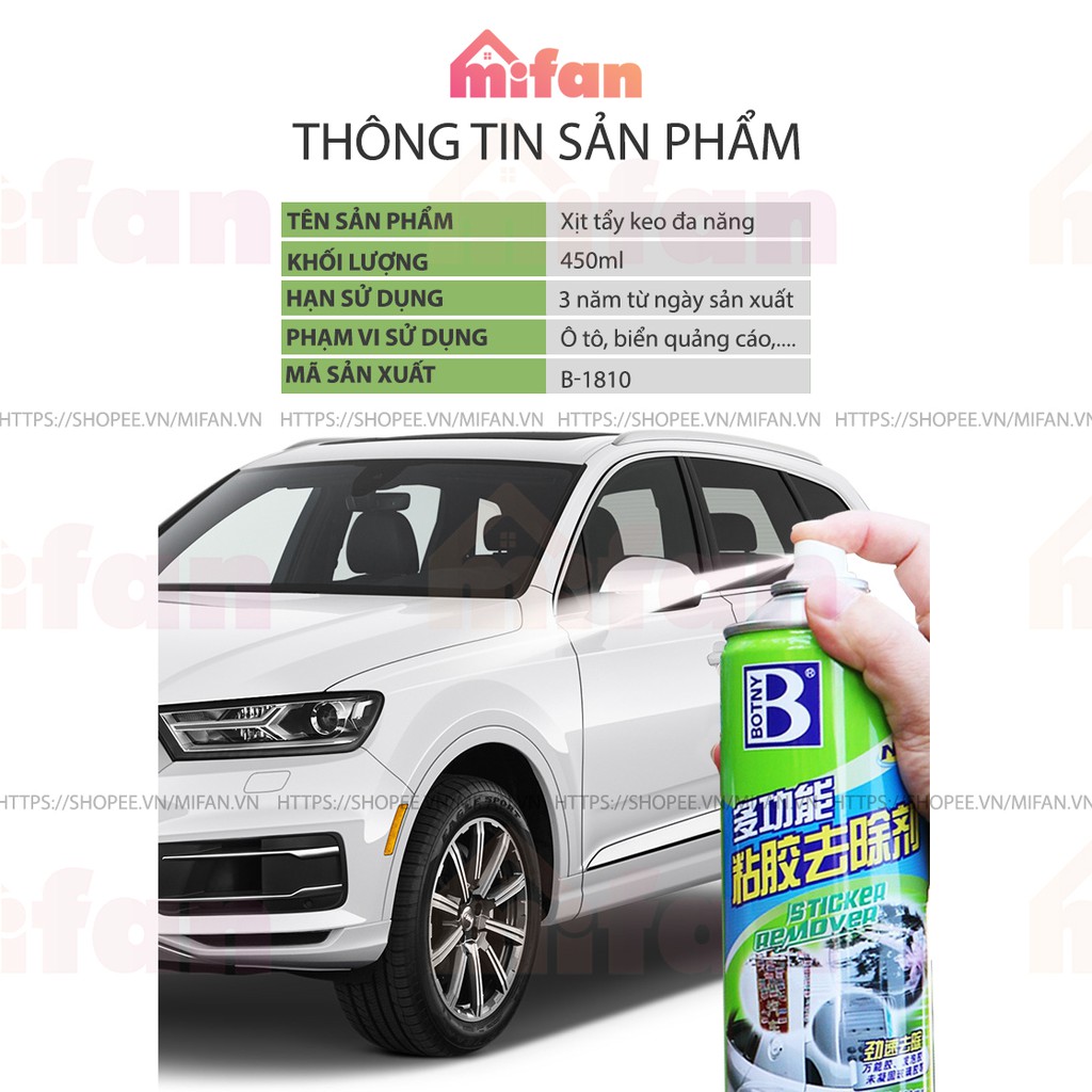 Bình Xịt Tẩy Keo Băng Dính BOTNY Sticker Remover - Làm sạch vết băng dính keo dán mọi bề mặt - MIFAN HÀNG CHÍNH HÃNG