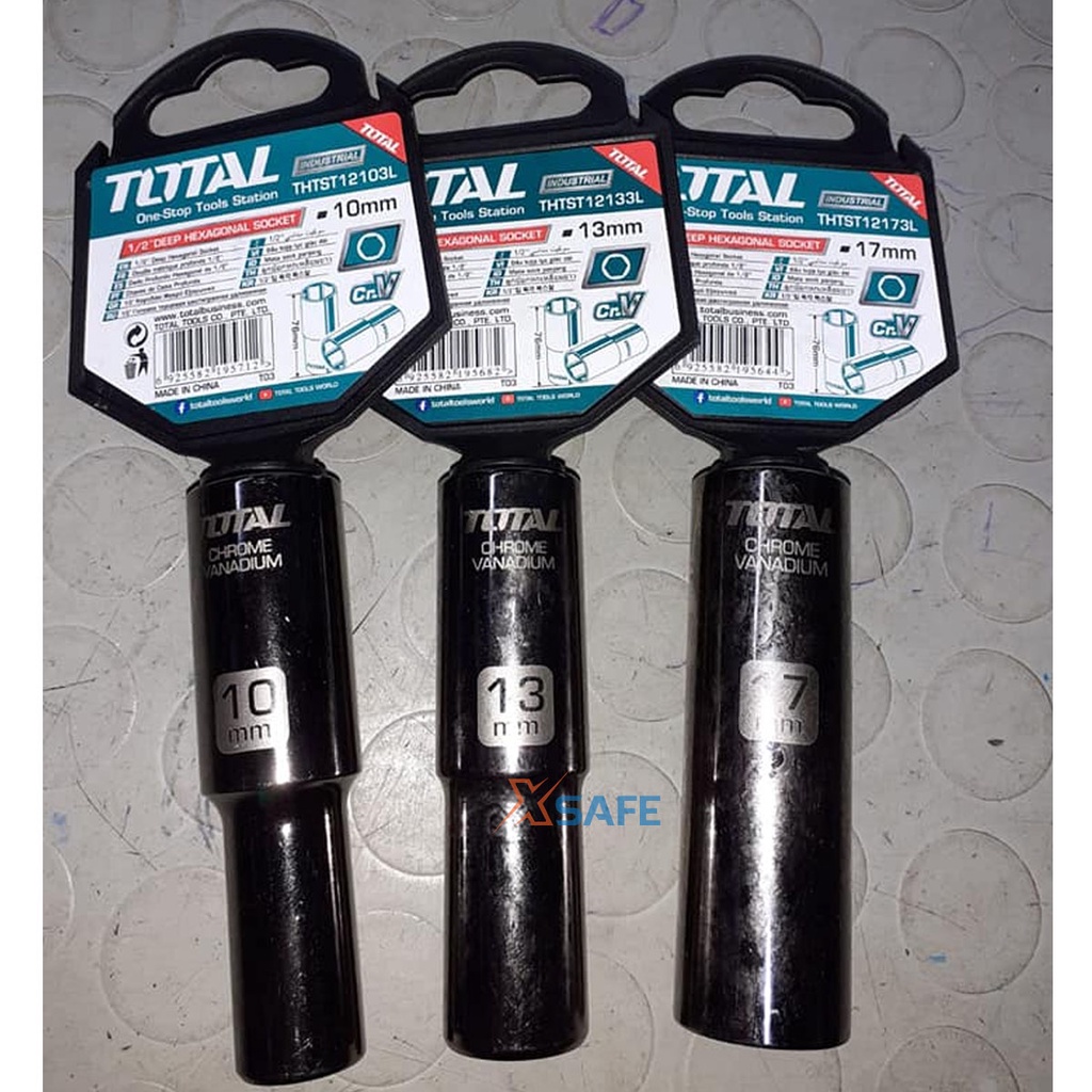 Đầu tiếp lục giác TOTAL đa dạng kích thước từ 8-32mm Đầu tiếp chất liệu 50BV30, chịu nhiệt, mạ niken đen, nhỏ gọn